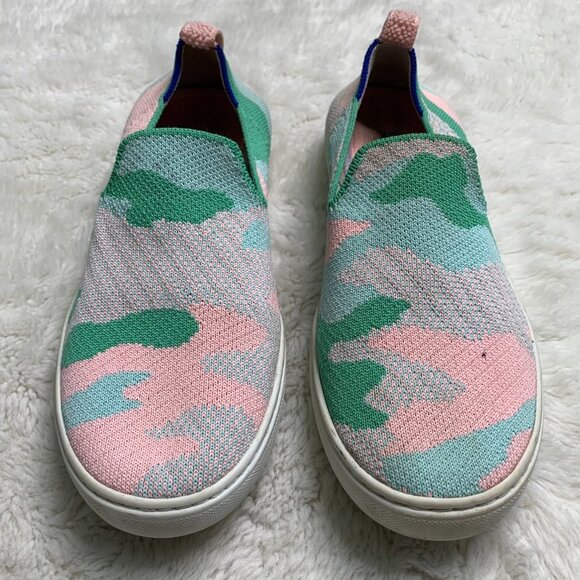 Rothy's Kids Pink Green Camo Slip On Sneakers Size 4